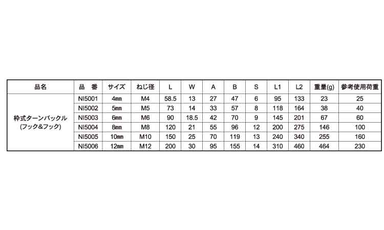 枠式ターンバックルＷフックマリン規格