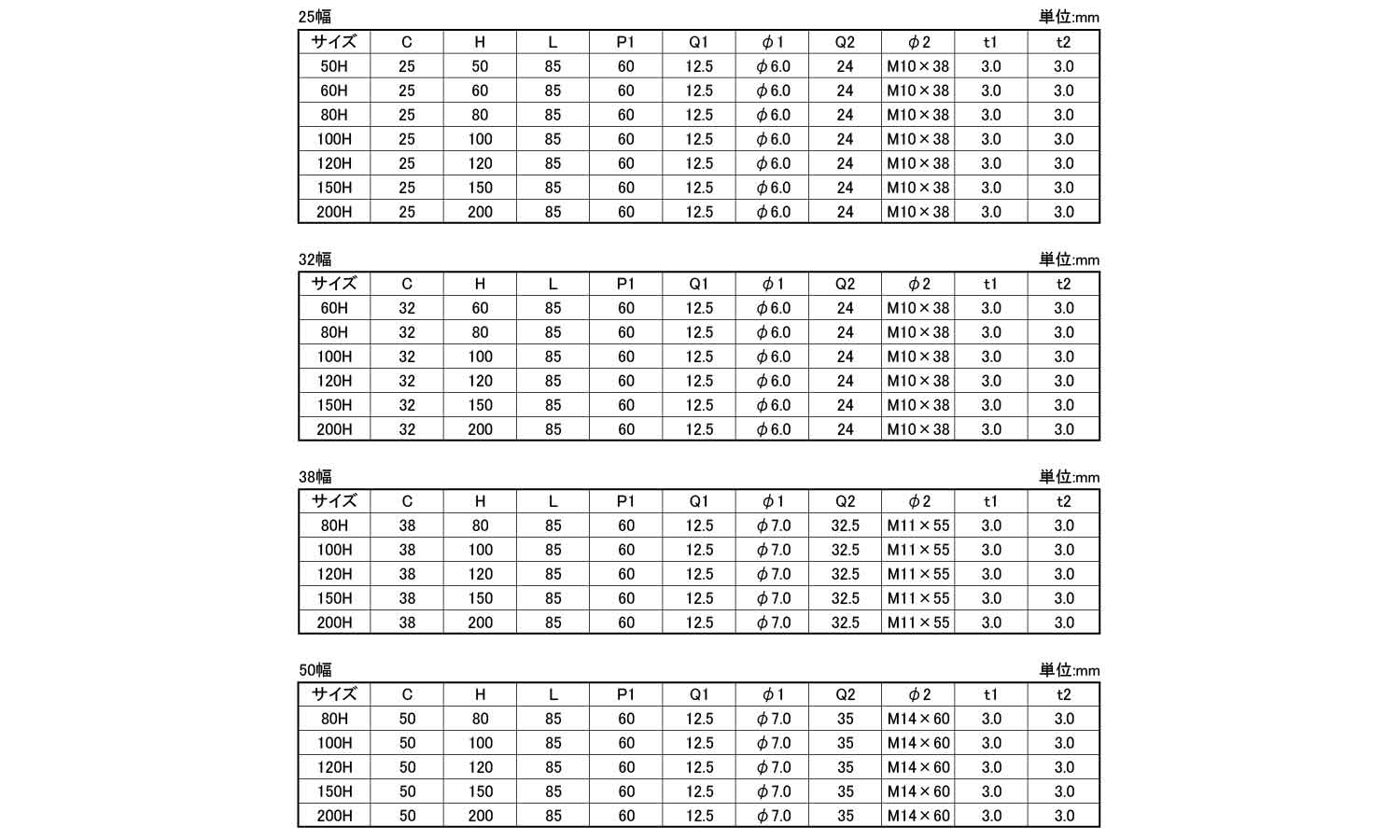ステン長穴溶接Ｔ足規格