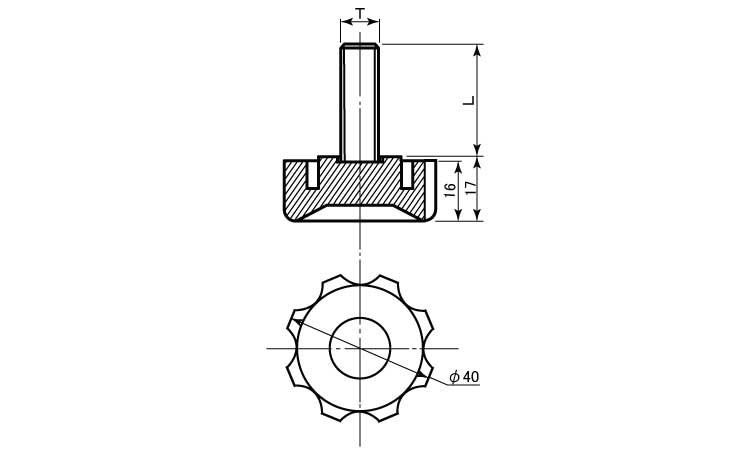 八角ノブ　黒　ＮＢ８図面
