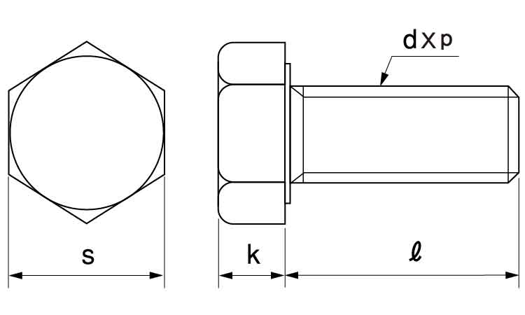 六角ボルト（本体規格・全ねじ）図面