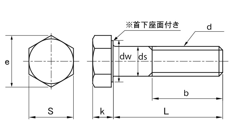 Ａ２－９０　六角ボルト（半ねじ）図面