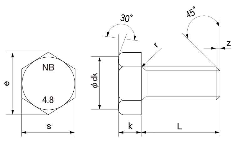 六角ボルト（全（ＮＢＩ（日本鋲螺図面