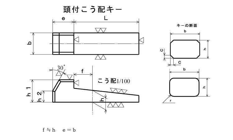 頭付き勾配キー（旧ＪＩＳ（姫野図面