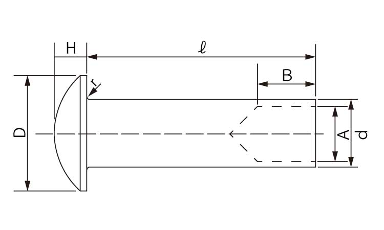 薄丸中空リベット図面