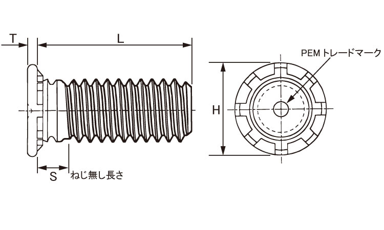 ＰＥＭクリンチングスタッドＴＦＨ図面