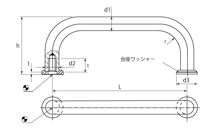 アーチ形グリップ台座Ｗ付クローム図面