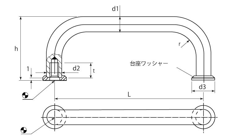 アーチ形グリップ台座Ｗ付（プラ黒図面