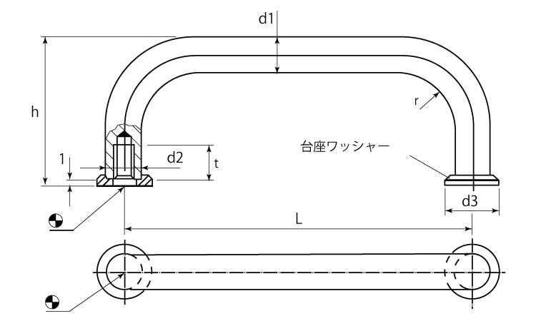 アーチ形グリップ台座Ｗ付（ＳＵＳ図面