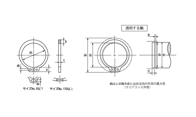 Ｃ形止め輪（軸（オチアイ図面