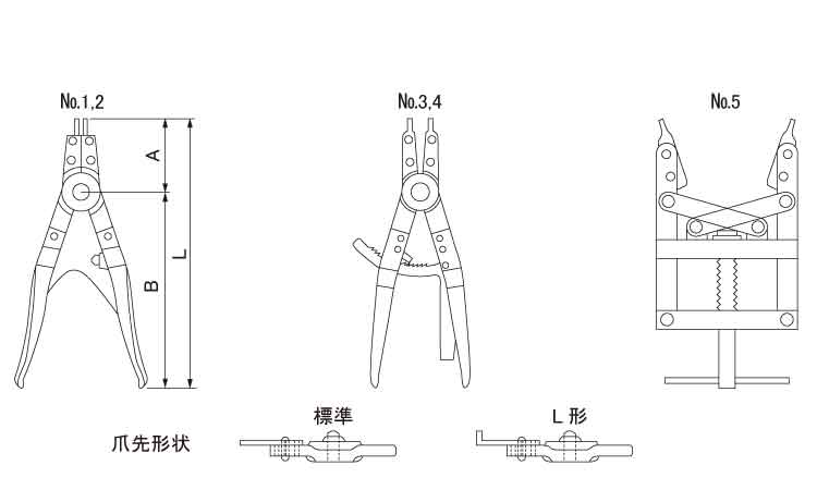 Ｃ形（穴用）プライヤー（Ｌ図面