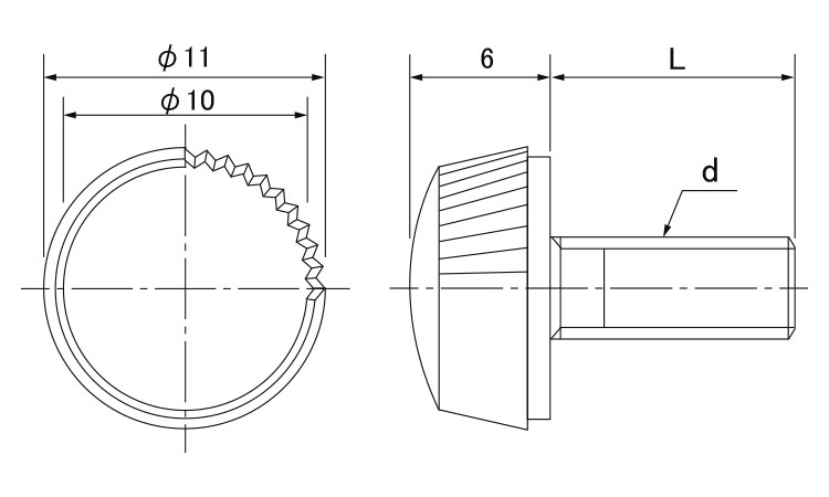 ポリカ埋込みローレットねじ（鉄製図面