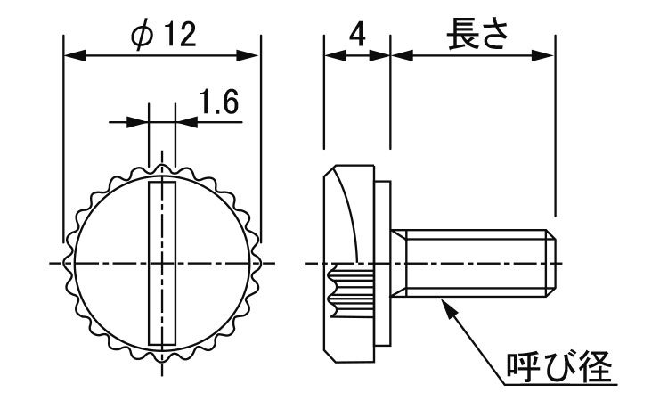 ピーク　（－）ローレットねじ図面
