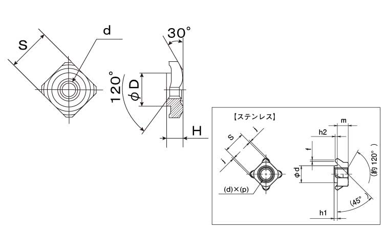 四角ウエルドナット（Ｐ付図面