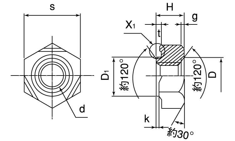 六角ウエルドナットＰ付細目１Ａ図面