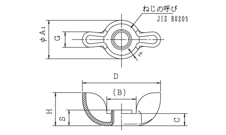 プレス蝶ナット（高（ＯＰＧ製図面