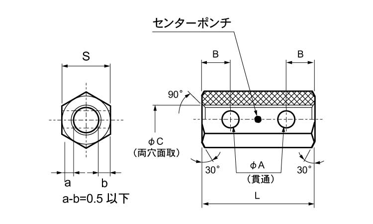 横穴付高ナット　ポンチ付き図面