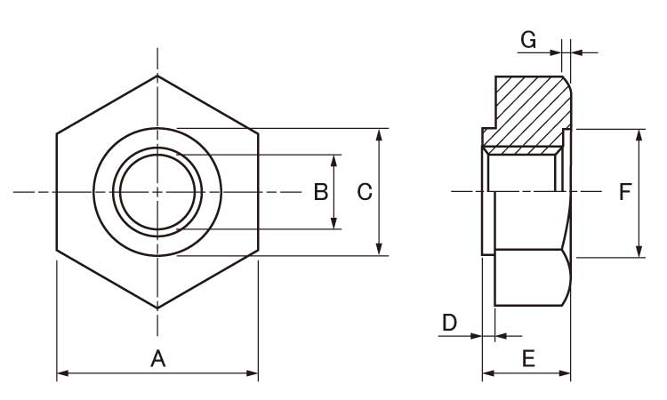 六角溶接ナット（パイロット付爪無図面