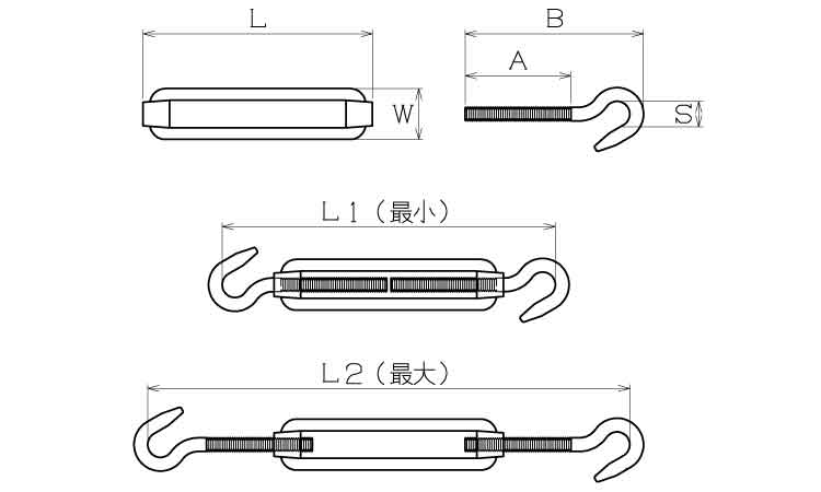 枠式ターンバックルＷフックマリン図面