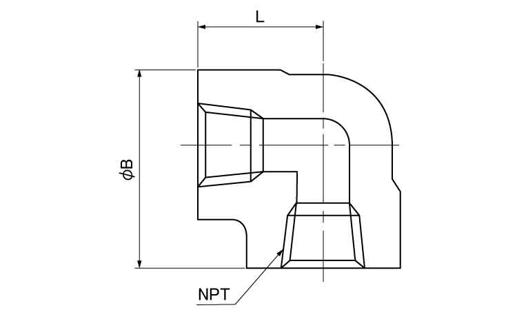 ＮＰＴ　９０°エルボ　ＳＣＨ８０図面