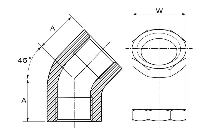 ＭＤ　４５°エルボ（８角図面