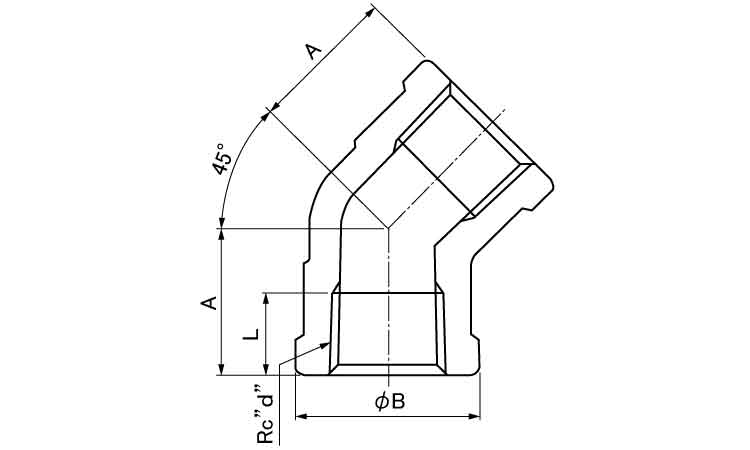 ＯＮ　４５°エルボ（４５Ｌ図面