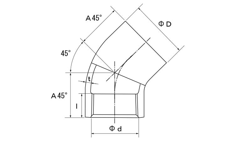 ４５°エルボ（帝国製図面