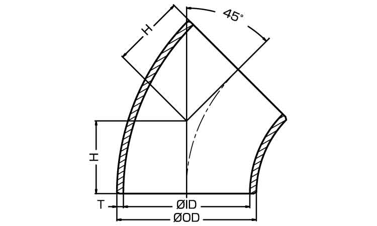 ４５°エルボ（４５Ｅ・Ｌ（１０Ｓ図面