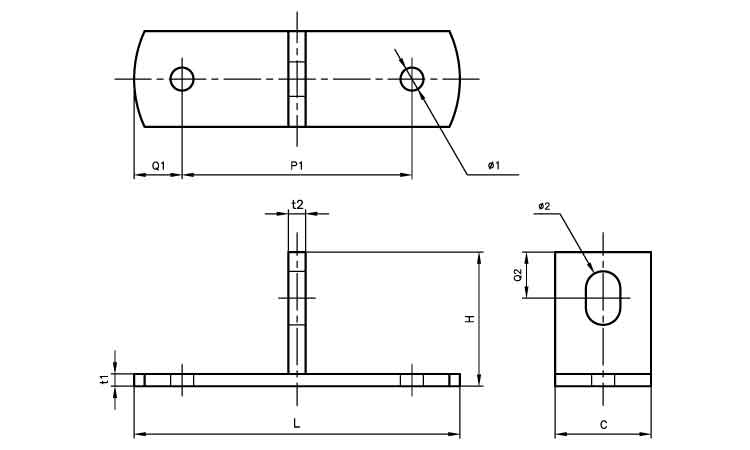 ステン１ツ穴溶接Ｔ足図面