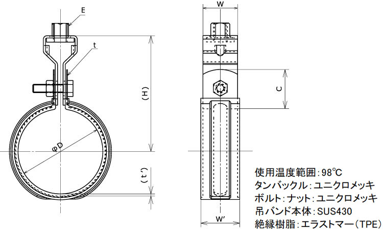 ＥＬフラット吊バンドＶＰ管１１０図面