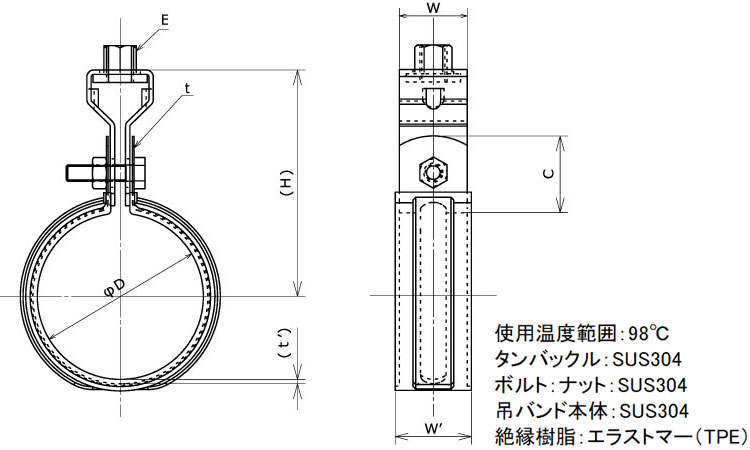 ＥＬフラット吊バンドＶＰ管１１２図面