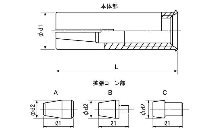 内ねじアンカー（ＨＫＤ）図面