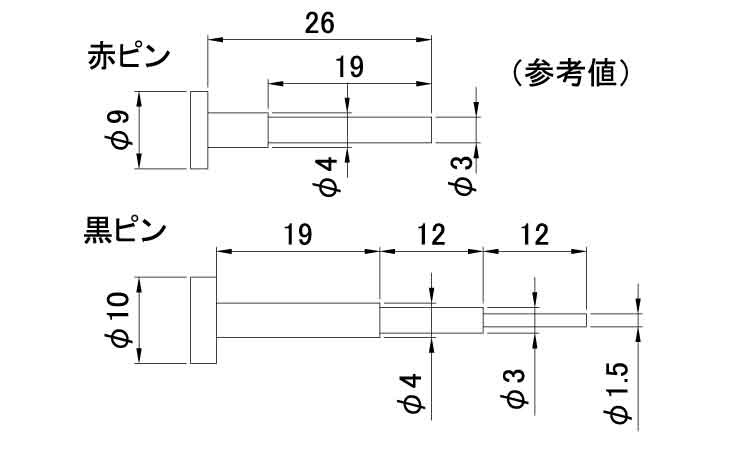 トグラー用ピン（赤・黒図面
