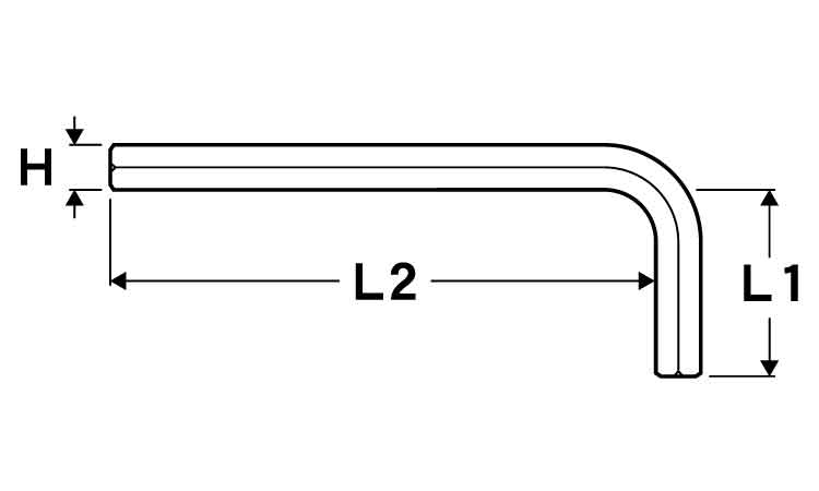 Ｌ型六角スパナ単品Ｒ（ミリインチ図面