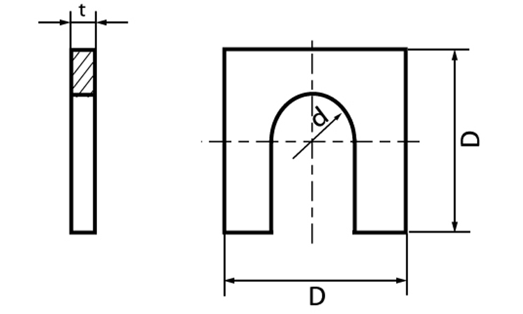 角ワッシャー（Ｕ字　板厚２．０図面