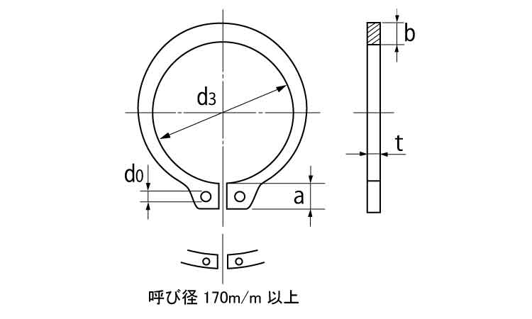 Ｃ形止め輪（軸用・羽島製）Ｓ図面