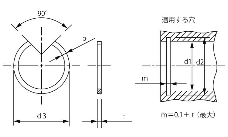 同心止め輪（穴用・羽島製）図面