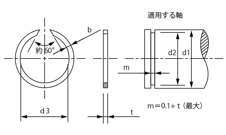 同心止め輪（軸用・羽島製）図面