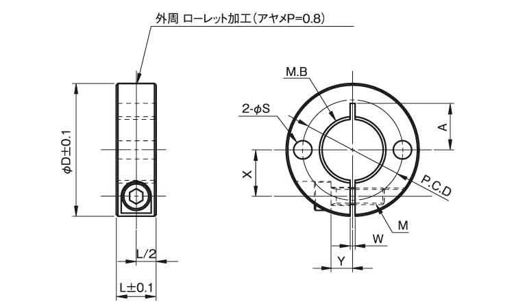 スリットカラー内径ネジシリンダー図面