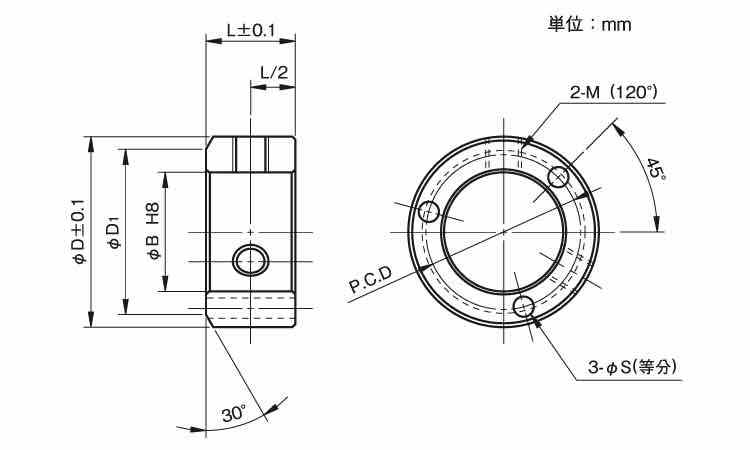 セットカラー　３穴付図面