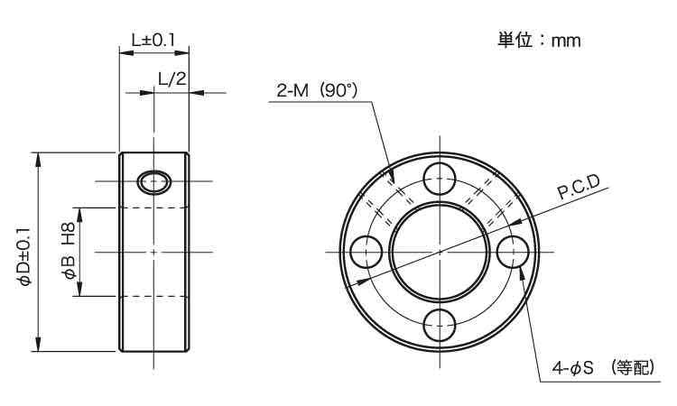 セットカラー　４穴付図面