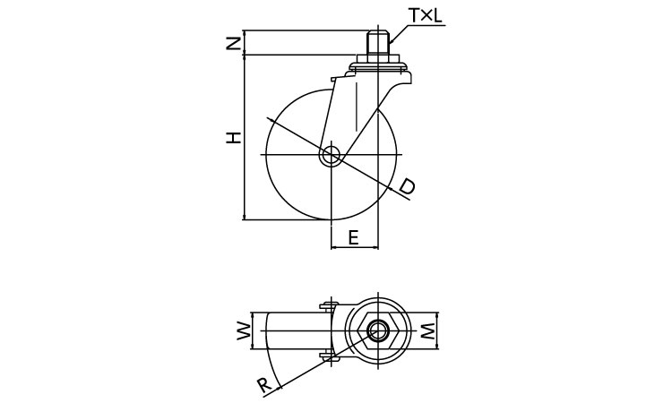軽自在ねじ込ＬＴ型Ｕ１／２Ｘ１４図面